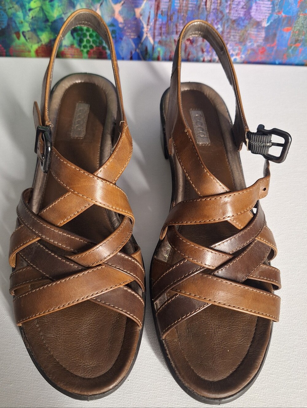 Ecco Brown Leather Crisscross Slingback Strappy Sandals Size 39 8-8.5